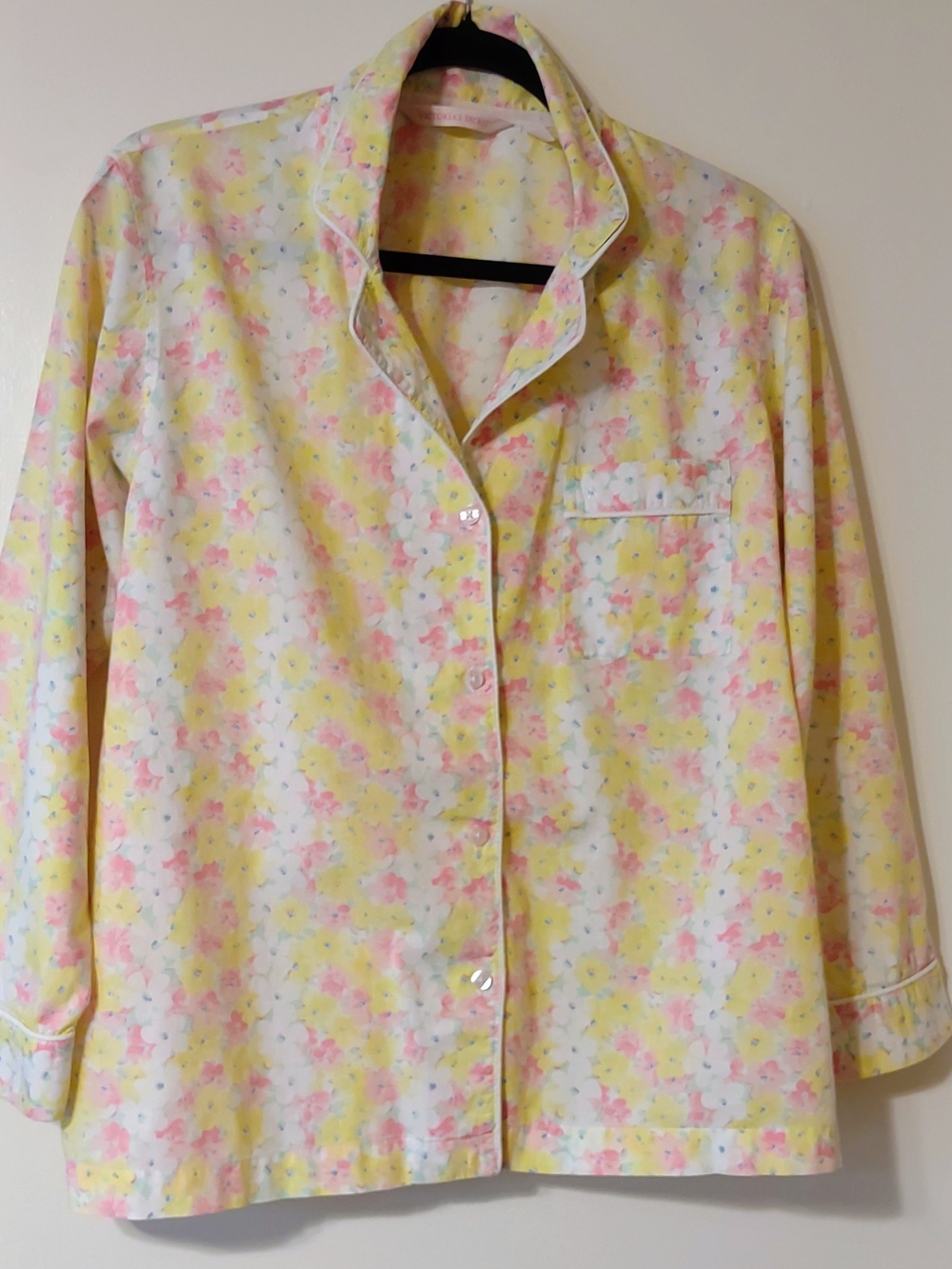 Women's Victoria's Secret Floral Cotton Pajama Top - Yellow, Pink & White S